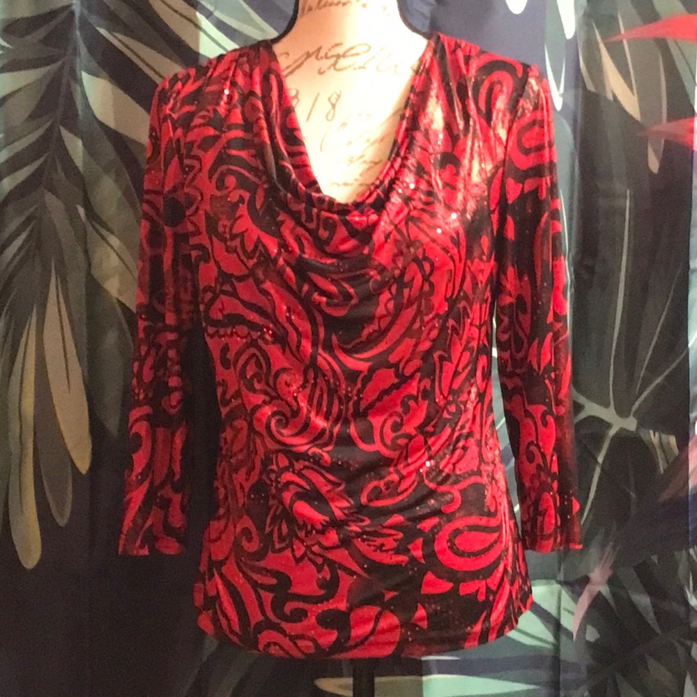 VINTAGE MSK SEQUIN SHIMMER COWL NECK TOP S/M